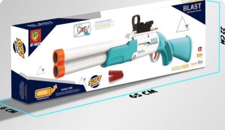 تفنگ اسباببازی دو لول تیر فومی Banar Toys مدل BT6022 (طول ۶۵ سانتیمتر)